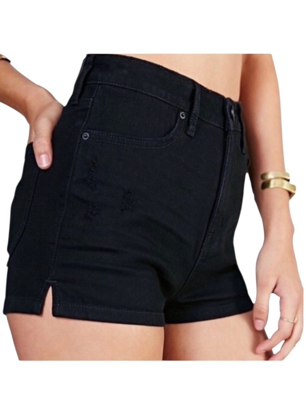 BDG Super High Rise Spade Pinup Denim Shorts In Distressed Black Size 26W Jean